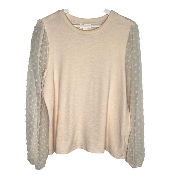 Maeve by Anthropologie Textured-Sleeve Round Neck Blouse Top Cream Women's XL - Picture 3 of 11